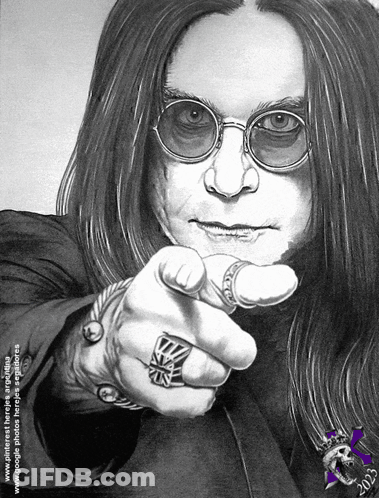 A Black And White Drawing Of A Man With Long Hair Pointing GIF
