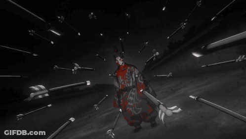A Black And White Drawing Of A Man With Red Eyes And Blood On His Face GIF