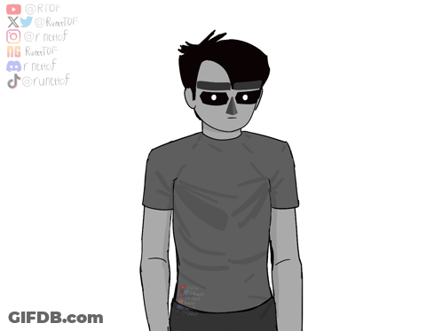 A Black And White Drawing Of A Man With Sunglasses And A Shirt That Says Riotof GIF