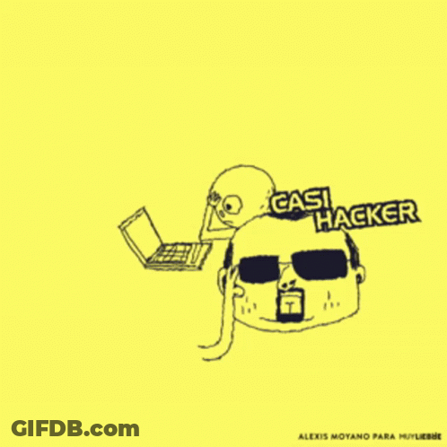 A Black And White Drawing Of A Man With Sunglasses And The Words Casi Hacker On Top GIF