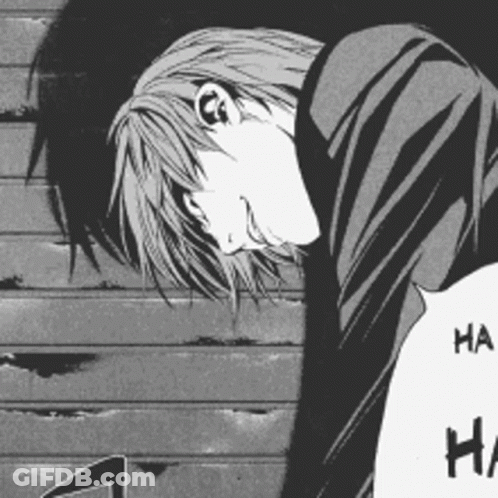 A Black And White Drawing Of A Man With The Word Ha On The Bottom Right GIF