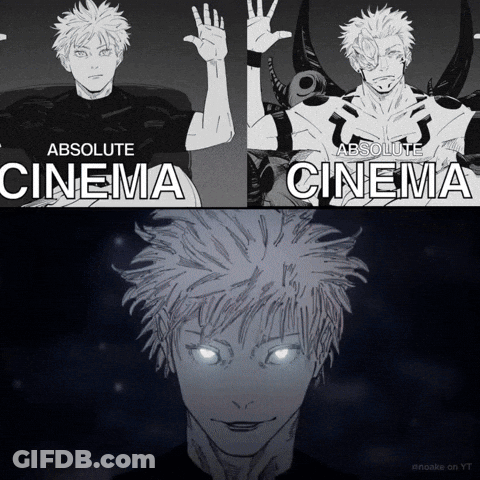 A Black And White Drawing Of A Man With The Words Absolute Cinema On The Bottom GIF