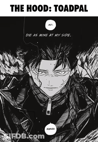 A Black And White Drawing Of A Man With The Words " Die As Mine At My Side " Below Him GIF