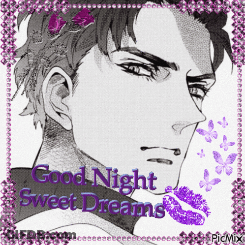 A Black And White Drawing Of A Man With The Words Good Night Sweet Dreams GIF