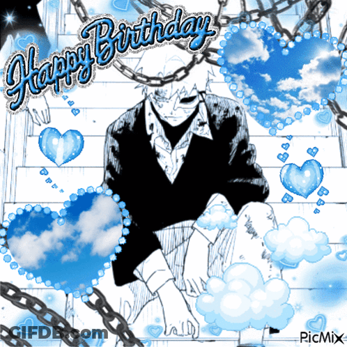 A Black And White Drawing Of A Man With The Words Happy Birthday Written On It GIF