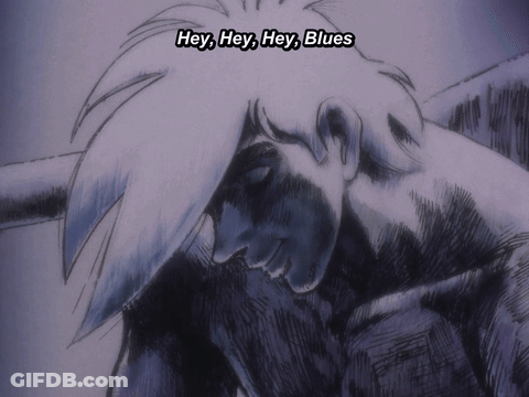 Black And White Drawing Of Man With Hey Hey Hey Blues GIF