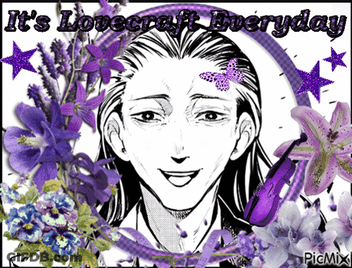 A Black And White Drawing Of A Man With The Words It 'S Lovecraft Everyday GIF
