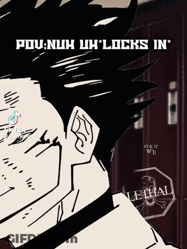 A Black And White Drawing Of A Man With The Words " Pou Nah Uh Locks In " GIF