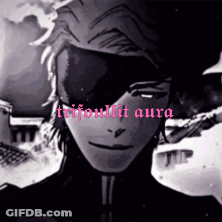 A Black And White Drawing Of A Man With The Words " Trifouillit Aura " On It GIF