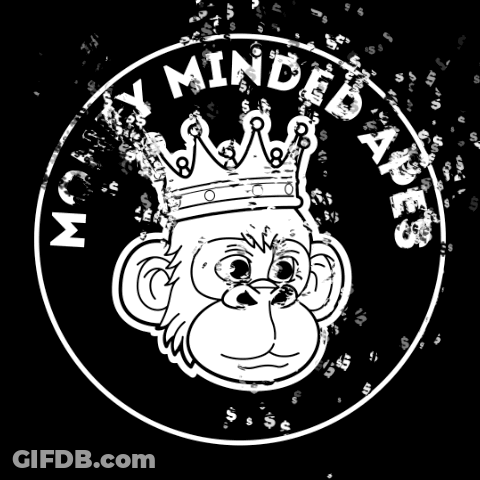 A Black And White Drawing Of A Monkey With A Crown And The Words Money Minded Apes GIF