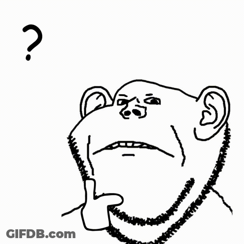 A Black And White Drawing Of A Monkey With A Question Mark On It GIF