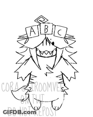 A Black And White Drawing Of A Monster Holding A Soap Bar With The Letters Abc Above It GIF