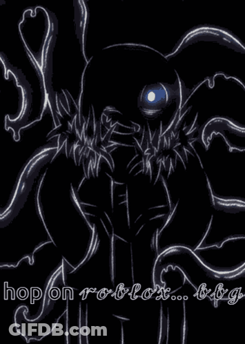 A Black And White Drawing Of A Monster With A Blue Eye And Tentacles On A Black Background . GIF