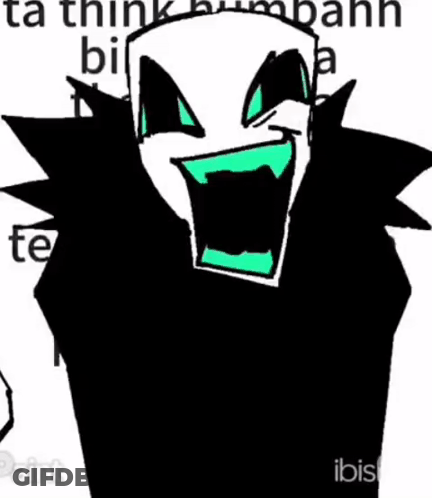 A Black And White Drawing Of A Monster With A Green Mouth And Eyes GIF