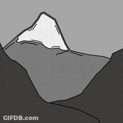 A Black And White Drawing Of A Mountain With A Snowy Peak GIF