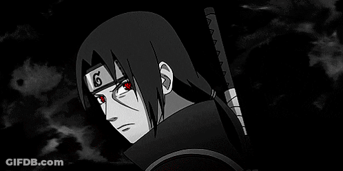 A Black And White Drawing Of A Naruto Character With Red Eyes And A Headband . GIF