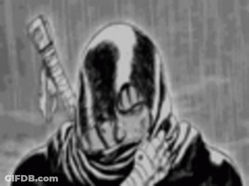 A Black And White Drawing Of A Ninja Holding A Sword . GIF