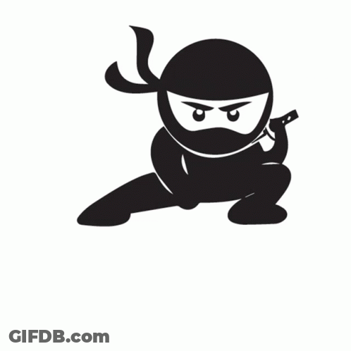 A Black And White Drawing Of A Ninja With A Gun GIF