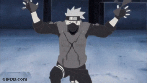 A Black And White Drawing Of A Ninja With His Arms In The Air GIF