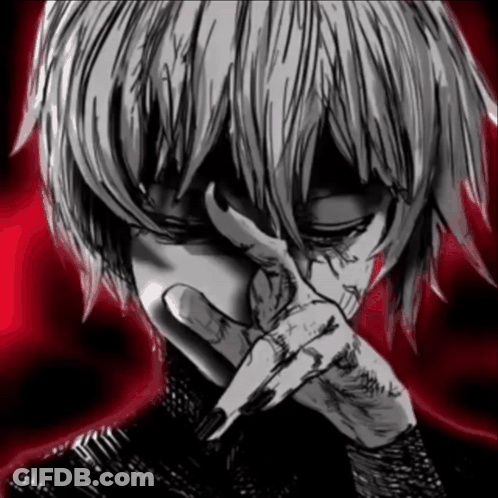 A Black And White Drawing Of A Person Covering Their Face GIF