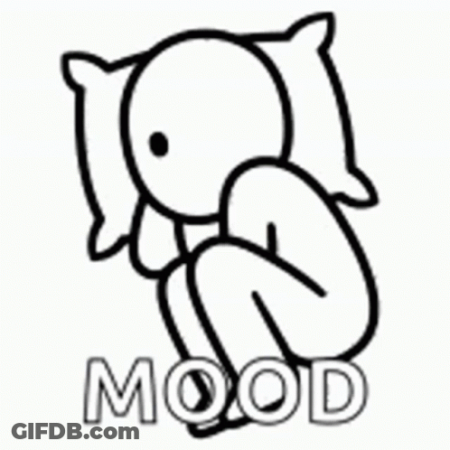 A Black And White Drawing Of A Person Covering Their Face With A Pillow And The Word Mood Below It . GIF