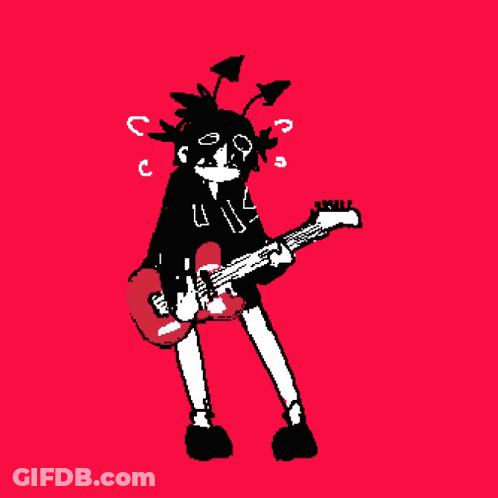 A Black And White Drawing Of A Person Holding A Guitar GIF