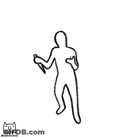 A Black And White Drawing Of A Person Holding A Knife And A Fork GIF