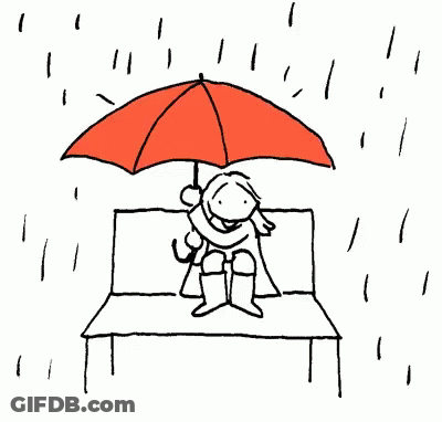 A Black And White Drawing Of A Person Holding An Umbrella In The Rain GIF