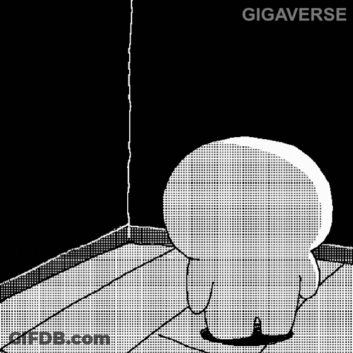 A Black And White Drawing Of A Person Kneeling Down In A Corner . GIF