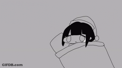 A Black And White Drawing Of A Person Laying In A Bed With A Hat On . GIF