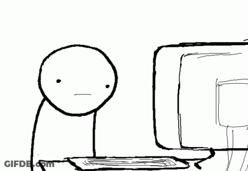 A Black And White Drawing Of A Person Looking At A Computer Screen GIF