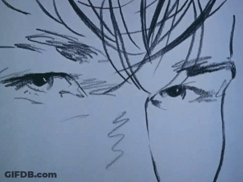 A Black And White Drawing Of A Person 'S Face GIF
