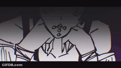 A Black And White Drawing Of A Person 'S Face With A Purple Background GIF