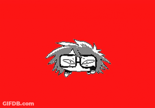 A Black And White Drawing Of A Person 'S Face With A Red Background GIF