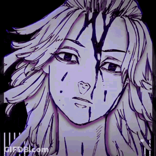 A Black And White Drawing Of A Person 'S Face With Blood On It GIF