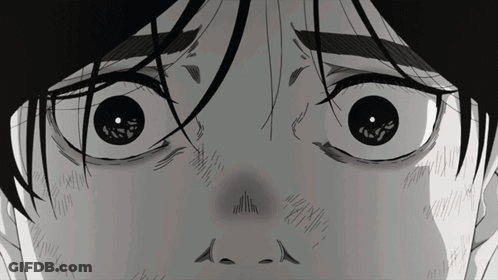 A Black And White Drawing Of A Person 'S Face With Their Eyes Wide Open GIF