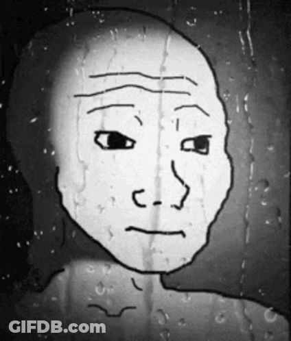 A Black And White Drawing Of A Person 'S Face With Water Drops On It GIF