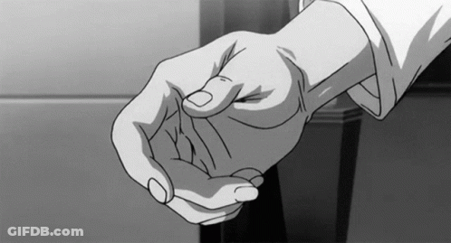 A Black And White Drawing Of A Person 'S Hand Holding Another Person 'S Hand GIF