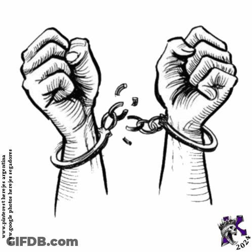 A Black And White Drawing Of A Person 'S Hands In Handcuffs With The Year 2014 On The Bottom GIF