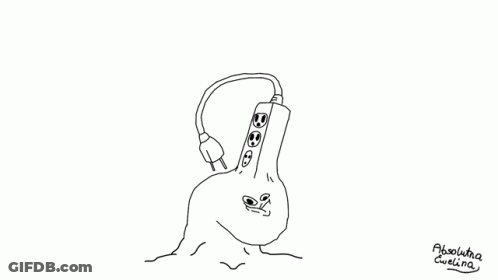 A Black And White Drawing Of A Person 'S Head With A Plug Coming Out Of It GIF
