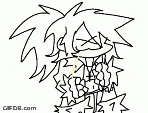 A Black And White Drawing Of A Person 'S Head With A Yellow Arrow Pointing To It . GIF