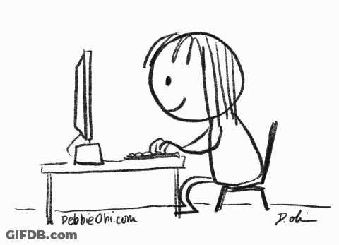 A Black And White Drawing Of A Person Sitting In Front Of A Computer With The Website Pebbieoni.com Written On The Botto GIF