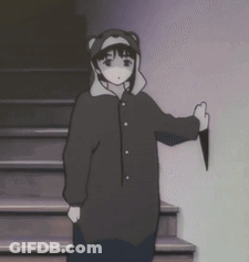 A Black And White Drawing Of A Person Standing On Stairs Holding A Knife . GIF