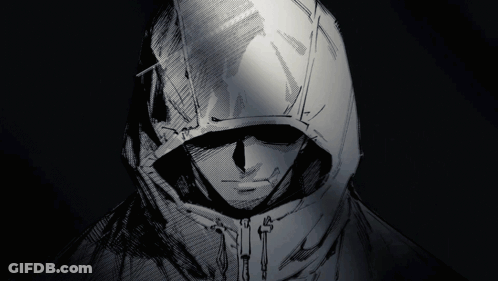 A Black And White Drawing Of A Person Wearing A White Hoodie GIF