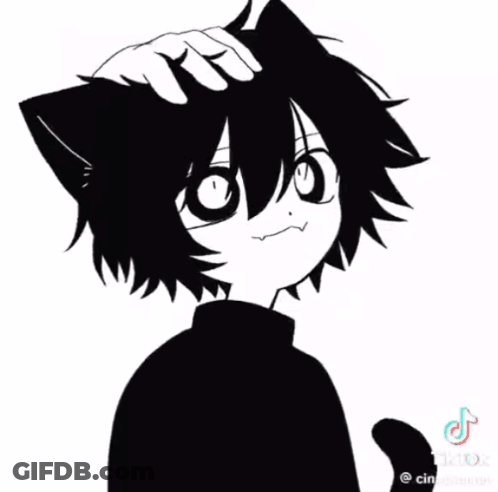 A Black And White Drawing Of A Person With A Cat Ear . GIF