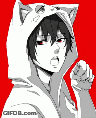 A Black And White Drawing Of A Person With A Cat Hood GIF