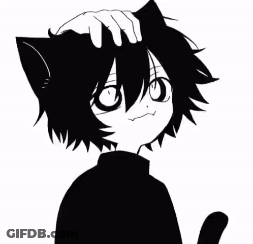 A Black And White Drawing Of A Person With A Cat 'S Ears And A Hand On Their Head . GIF