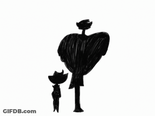 A Black And White Drawing Of A Person With A Heart Shaped Head GIF