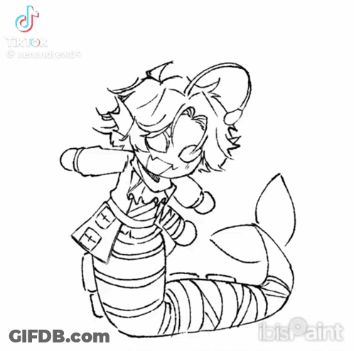 A Black And White Drawing Of A Person With A Long Tail And A Fish Tail . GIF