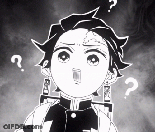A Black And White Drawing Of A Person With A Question Mark Above Their Head GIF